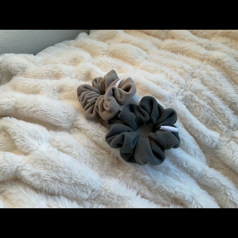 Two handmade fleece scrunchies